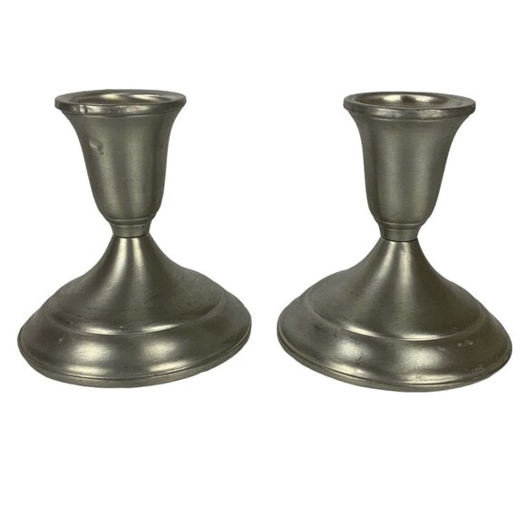 Towle Pewter Taper Candle Holders Pair Brushed Silvertone Traditional Vintage - Picture 1 of 7